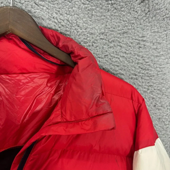 SPLITS59 Isabel Down Puffer Jacket women small red Colorblock down packable hood - Picture 6 of 13